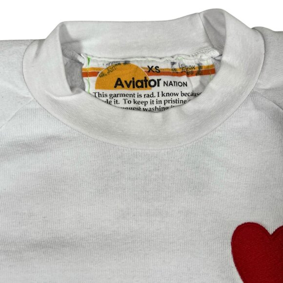 Aviator Nation White Crop Sweatshirt with Red Heart - Picture 10 of 15
